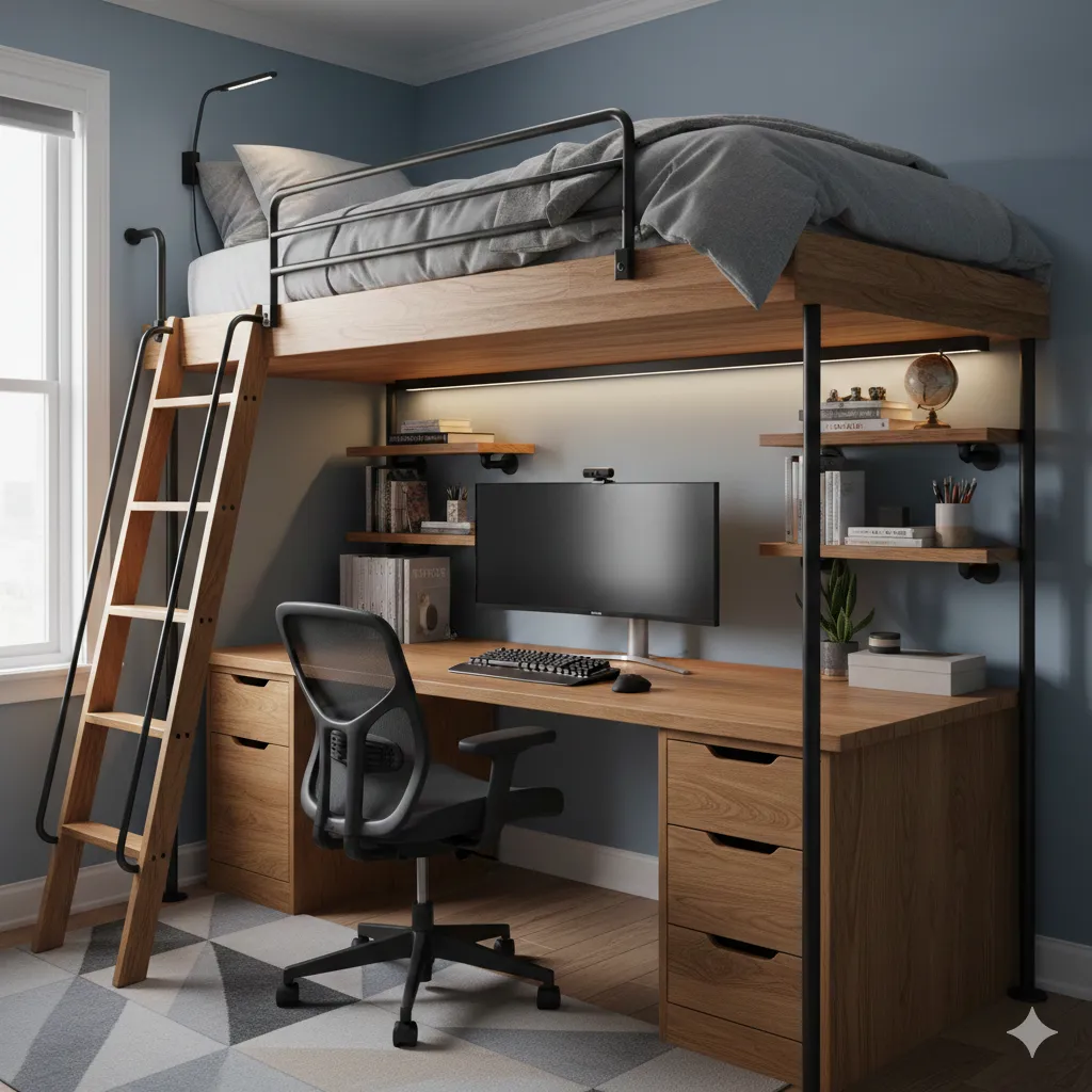 Custom loft bed with integrated workspace